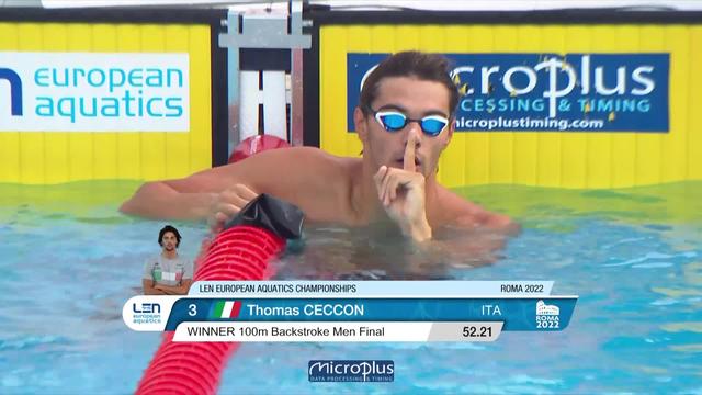 Rome (ITA): 100m dos, finale messieurs: Mityukov (SUI) une nouvelle fois 4e, victoire de Ceccon (ITA)