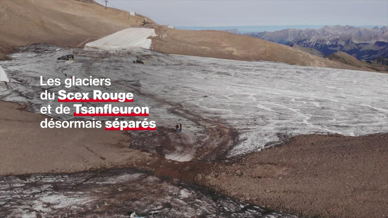 Aux Diablerets, les glaciers de Tsanfleuron et du Scex Rouge séparés par la fonte des glaces
