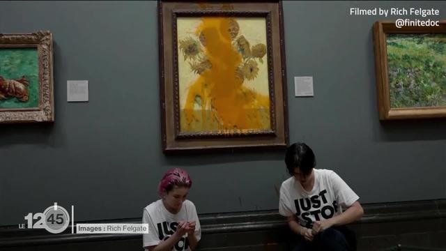 Deux activistes du climat ont aspergé de soupe à la tomate les "Tournesols" de Van Gogh à Londres. Elles ont été arrêtées.