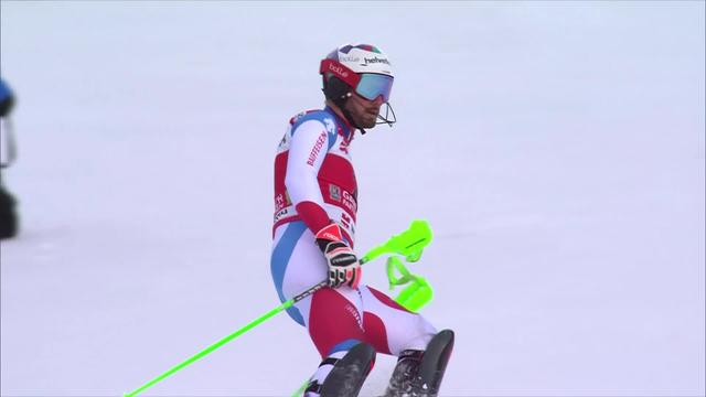 Garmisch (GER), slalom messieurs, 1re manche: Luca Aerni (SUI) part à la faute et est le 3e éliminé de la manche