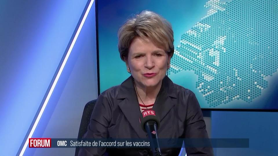 La Suisse est satisfaite sur l'accord de l'OMC sur les vaccins: interview de Marie-Gabrielle Ineichen-Fleisch