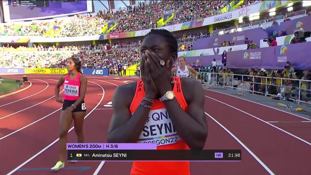 Eugene (USA), 200m dames, série 3: Victoire de Aminatou Seyni (NIG) en 21.98 NR