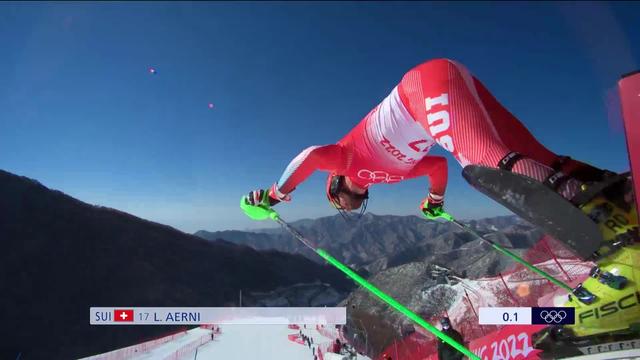 Slalom messieurs, 1re manche: 12e rang pour Luca Aerni (SUI) avec plus d'une seconde et demie de retard sur la tête de course