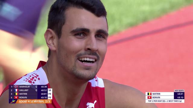 Athlétisme, 400m haies, 1-2 finales: Julien Bonvin (SUI) se qualifie pour finale