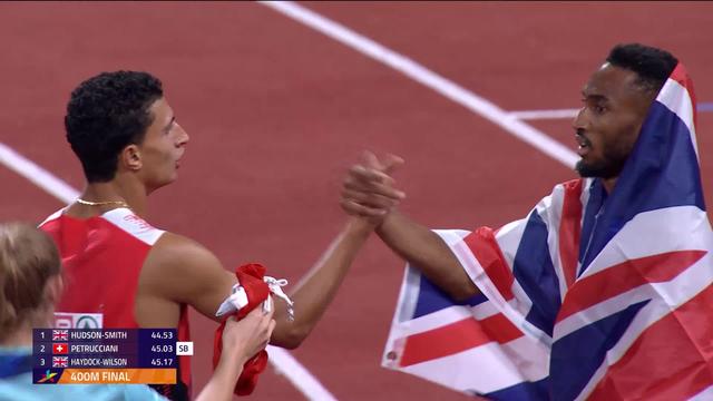 Athlétisme, 400m messieurs, finale: un Petrucciani (SUI) étincelant déroche l’argent ! Hudson-Smith conserve son titre, Spitz (SUI) beau 7e