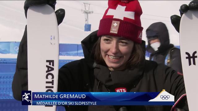 Freeski slopestyle, finale dames: Mathilde Gremaud (SUI) à l'interview après son sacre olympique