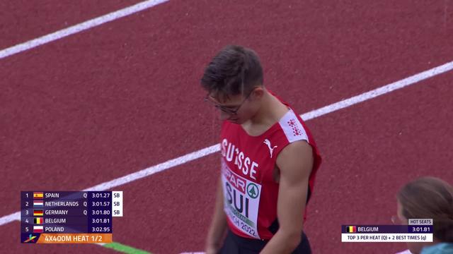 Athlétisme, 4x400m messieurs: le relais suisse éliminé en demi-finales