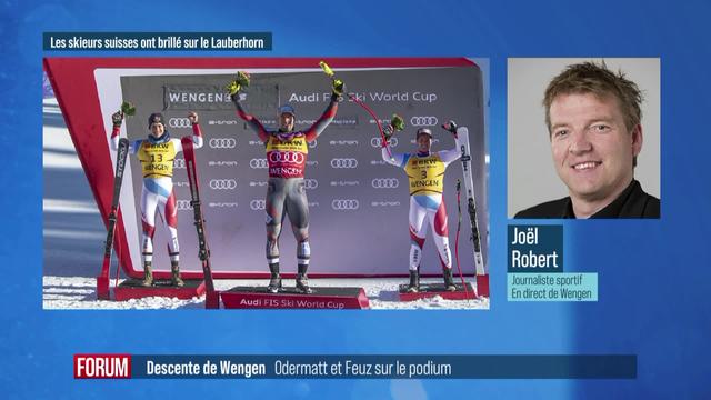 Les skieurs suisses Marco Odermatt et Beat Feuz sur le podium à Wengen