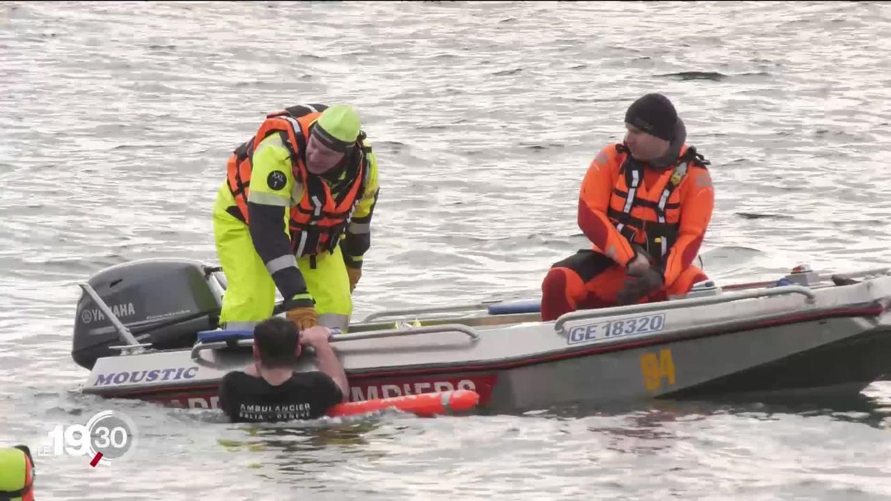 Les aspirants sapeurs-pompiers genevois au contact des eaux glacées du Léman