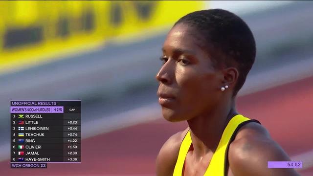 Eugene (USA), 400m haies dames, séries: Russell (JAM) remporte facilement sa série
