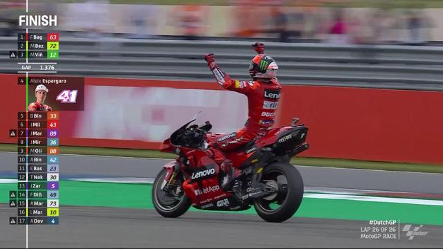 GP des Pays-Bas, MotoGP (#11): victoire de Bagnaia (ITA) devant Bezzechi (ITA) 2e et Vinales (ESP) 3e