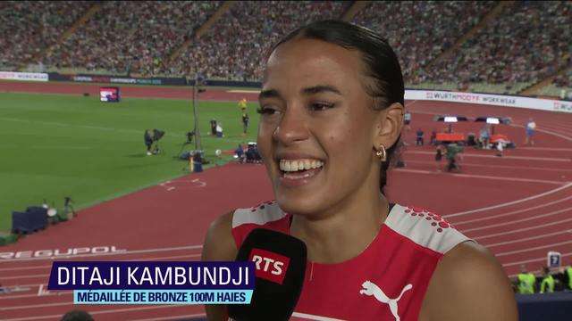 Athlétisme, 100m haies dames, finale: l'émotion de Ditaji Kambundji (SUI) lors de son interview