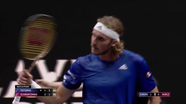 Londres (GBR), S. Tsitsipas (GRE) – D. Schwartzman (ARG) (6-2, 6-1): le Grec s’impose facilement et donne 2 longueurs d’avance à l’Europe