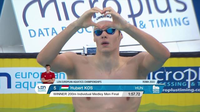 Rome (ITA): 200m 4 nages, finale messieurs: Desplanches (SUI) 4e trop court pour le podium, l’or pour Kos (HUN) en 1:57.72