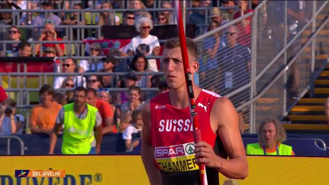 Athlétisme, décathlon: le lancer de Simon Ehammer (SUI) au javelot