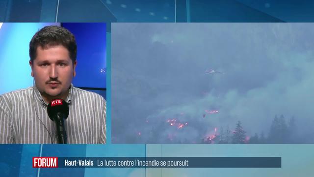 L'incendie ravageur à Bitsch en Haut-Valais se poursuit