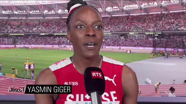 Budapest (HUN), 400m haies dames: Yasmin Giger (SUI) à l'interview