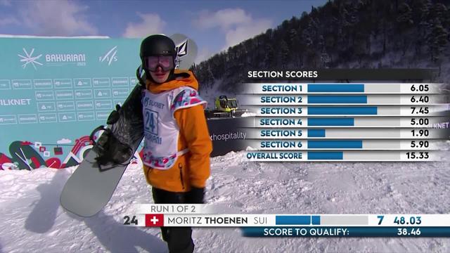 Bakuriani (GEO), slopestyle messieurs, qualifications 1re manche: meilleur Suisse, Moritz Thoenen finit 14e