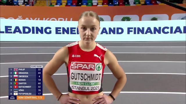 Istanbul (TUR), 60m dames, 1-2 finales: Gutschmidt (SUI) ne verra pas la finale