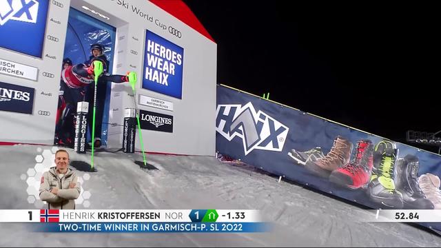 Garmisch (ALL), slalom messieurs, 2e manche: Henrik Kristoffersen (NOR) s'impose avec plus d'une seconde d'avance