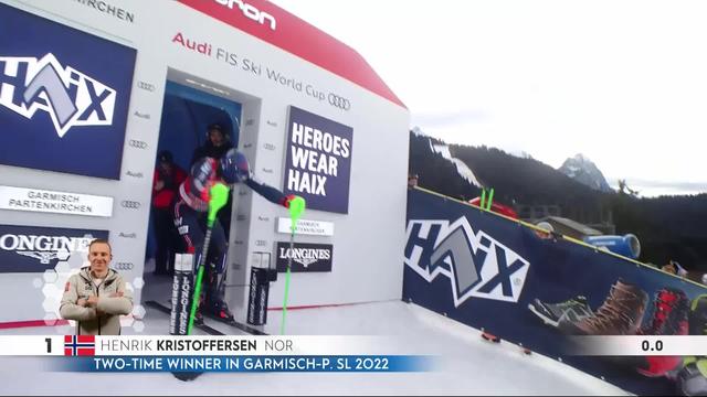 Garmisch (ALL), slalom messieurs, 1re manche: Henrik Kristoffersen (NOR) en tête de la première manche