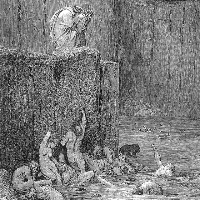 L'enfer de Dante, chant Ch. XVIII, v. 118-119 gravé par Gustave Doré [Depositphotos - mamymeu2012]