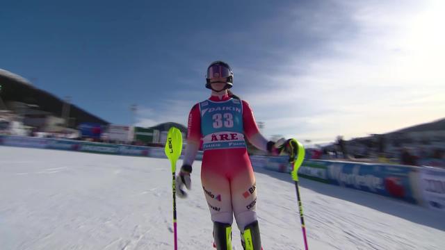 Are (SWE), slalom dames, 1re manche: Mélanie Meillard (SUI) 15e de du premier tracé