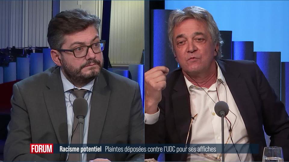 Des plaintes sont déposées contre l'UDC pour ses affiches: débat entre Philippe Kenel et Kevin Grangier