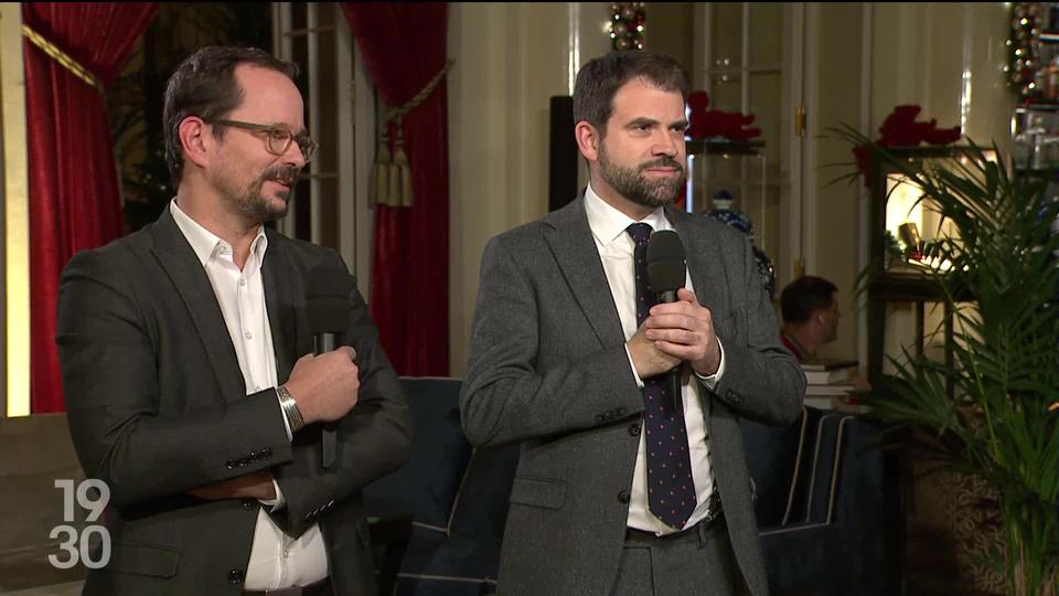 Les commentaires de Damien Cottier, chef du groupe parlementaire du PLR et Balthasar Glättli, président des Verts, sur la future composition du Conseil fédéral