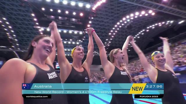 Mondiaux, relais 4 x 100m crawl, finale dames: les Australiennes sacrées avec un record du monde à la clé