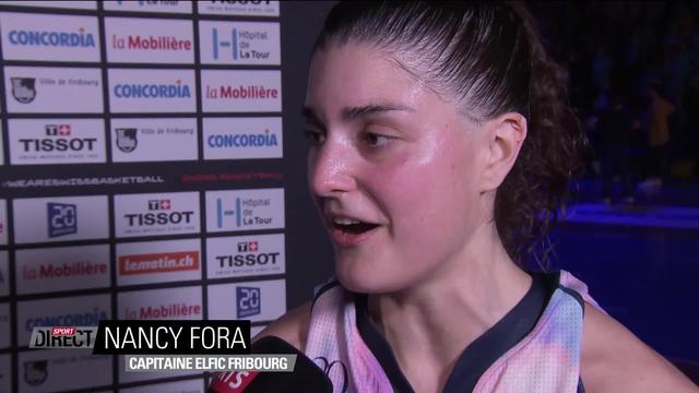 Finale, Coupe de Suisse dames, Elfic Fribourg - ES Pully (93-43): Nancy Fora à l'interview après la victoire des siennes