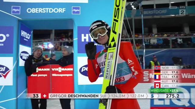 Oberstdorf (GER), grand tremplin: le saut de Gregor Deschwanden (SUI)