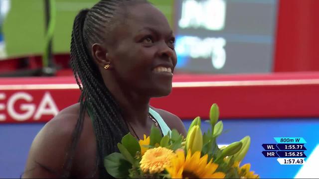 Lausanne (SUI), 800m dames: Mary Moraa (KEN) victorieuse en 1:57:43, Werro (SUI) finit 6e et Hoffman (SUI) 7e