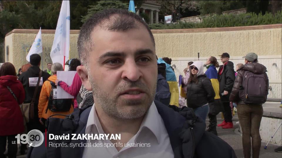 Manifestation devant le CIO pour maintenir l'exclusion des athlètes russes et biélorusses des compétitions