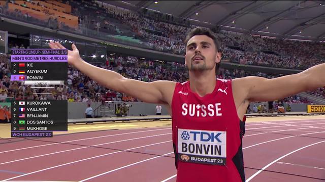 Budapest (HUN), 400m haies messieurs, demi-finale: fin du rêve d'une finale mondiale pour Julien Bovin (SUI) finit dernier de sa série en 49.75