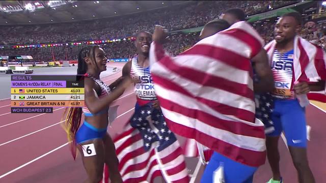 Budapest (HUN), 4x100m dames, finale: le titre mondial pour les Américaines !