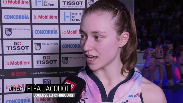 Finale, Coupe de Suisse dames, Elfic Fribourg - ES Pully (93-43): Eléa Jacquot (Elfic) au micro de la RTS