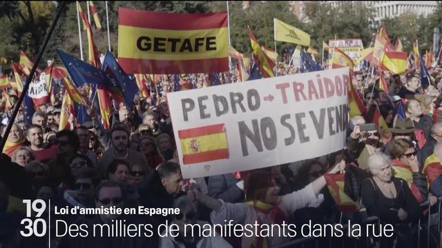 Vaste manifestation à Madrid contre la loi d'amnistie du gouvernement Sanchez en échange du soutien des séparatistes catalans