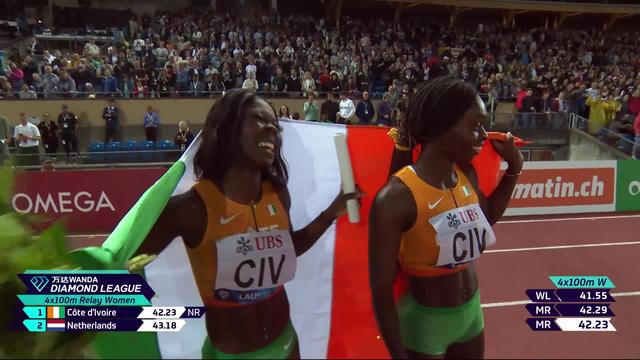 Lausanne (SUI), 4x100m dames: la Côte d'Ivoire bat son record national en 42.23, la première équipe de Suisse finit 3e en 43.35 et l'équipe de suisse U23 finit 5e en 44.30