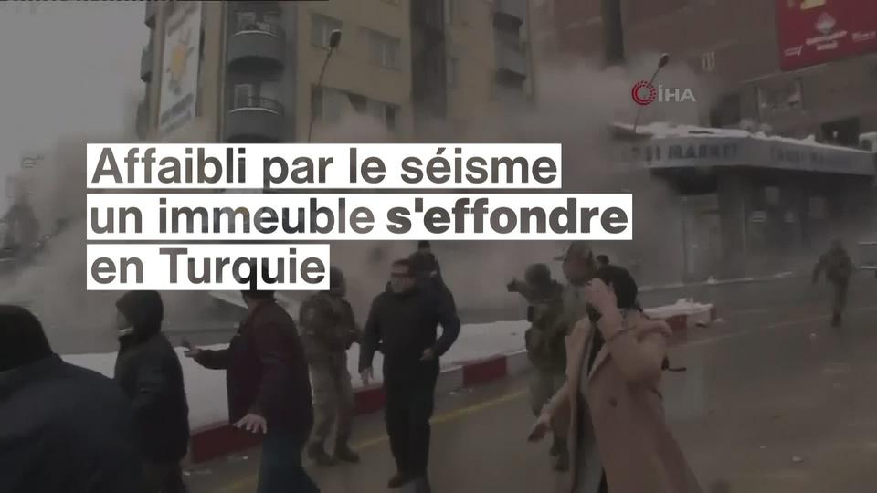 Affaibli par le séisme, un immeuble s'effondre en Turquie