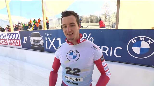 St-Moritz, skeleton messieurs, 4e manche: le passage de Basil Sieber (SUI), temps total de 4:34.35