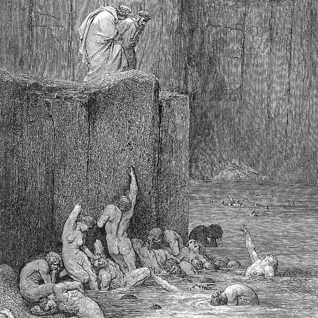 L'enfer de Dante, chant Ch. XVIII, v. 118-119 gravé par Gustave Doré [Depositphotos - mamymeu2012]