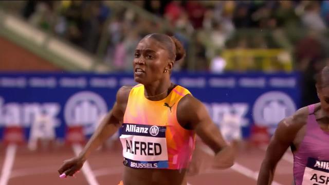 Bruxelles (BEL), 100m dames: Julien Alfred (LCA) termine en 10"88 devant Dina Asher-Smith (GBR) et Marie-Josée Ta Lou-Smith (CIV)