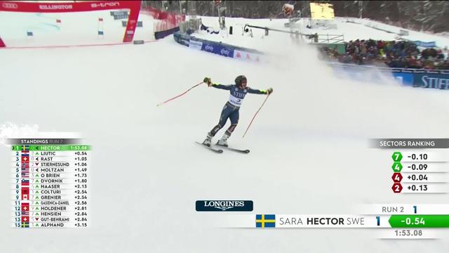 Killington (USA), slalom géant dames, 2e manche: Sara Hector (SWE) tient sa 1re victoire à Killington