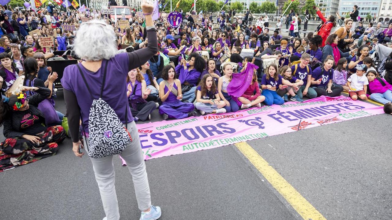 La grève féministe à Genève, le 14 juin 2024. [KEYSTONE - SALVATORE DI NOLFI]