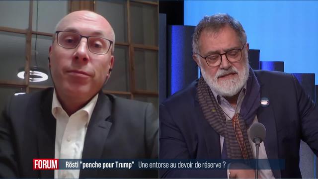 Albert Rösti a-t-il failli au devoir de réserve en déclarant soutenir Donald Trump? Débat entre Manfred Bühler et Carlo Sommaruga