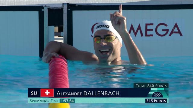 Finale messieurs, natation: Alexandre Dällenbach (SUI) signe le deuxième meilleur temps et prend la 2e place provisoire