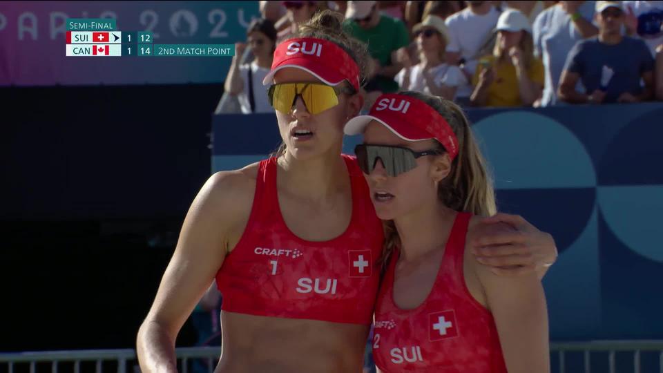 1-2 finale, Hüberli-Brunner (SUI) - Humana-Wilkerson (CAN) (21-14,20-22,12-15): les Suissesses s'inclinent malgré une balle de match et joueront le match pour la médaille de bronze