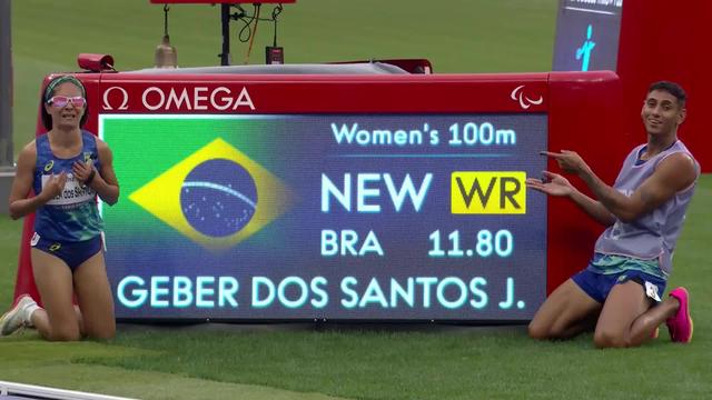 Paralympiques, athlétisme, 1-2 finales 100m T11 dames: Jerusa Geber Dos Santos (BRA) établit un nouveau record du monde avec son guide