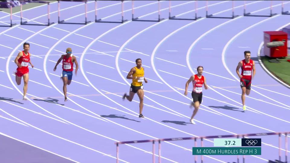 400m haies, repêchages messieurs: Julien Bonvin (SUI) termine à la 3ème place et ne sera donc pas en demi-finale